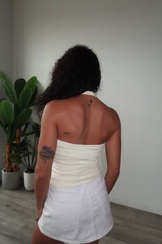 Pastel Yellow Cowl Neck Halter Top
