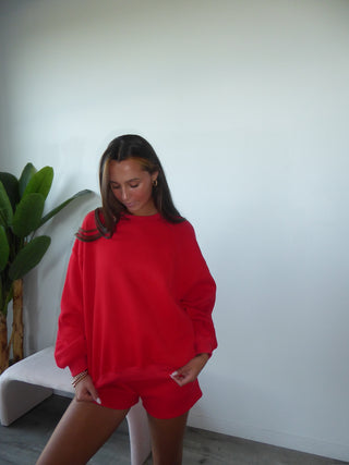 Cherry Red Staple Oversized Crewneck