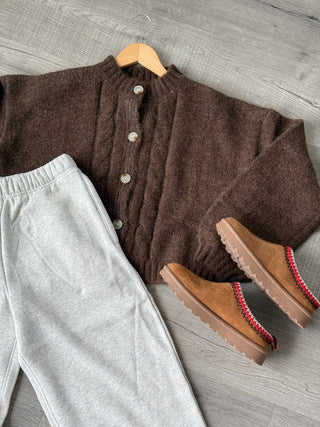 Brown Cable Knit Cardigan sweater