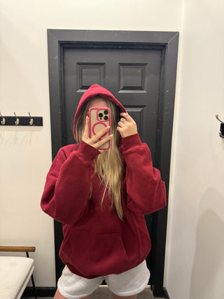 Red Core Fleece Loose Hoodie