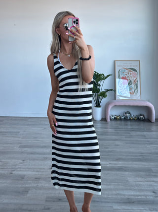 Black & White Striped Maxi Cover-Up Dress