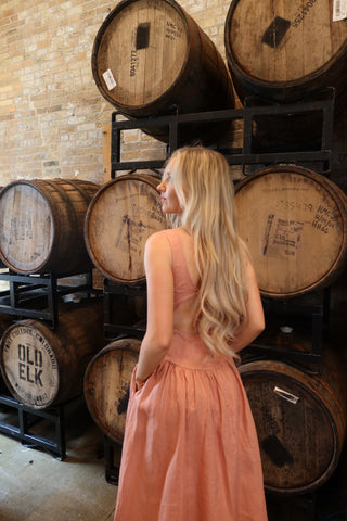 Dusty Coral Corset Drop Waist Open Back Dress