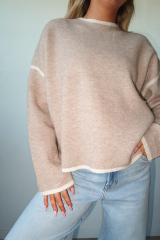 Taupe Sweater With Cream Trim