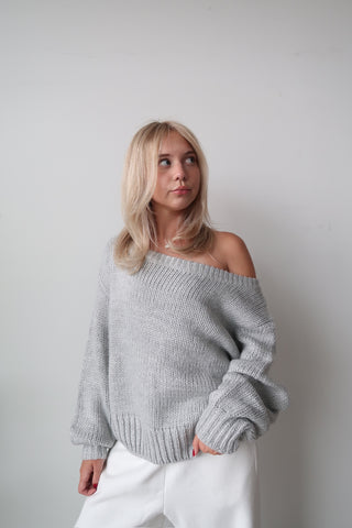 Grey Off the Shoulder Sweater