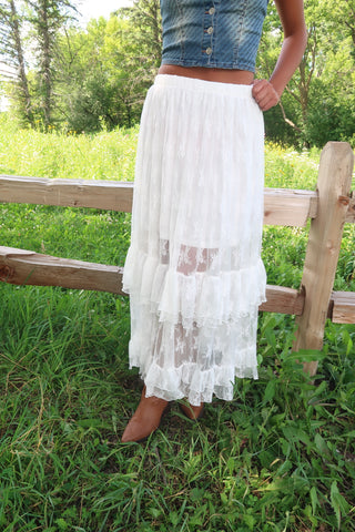 Tiered Lace Ruffle Maxi Skirt