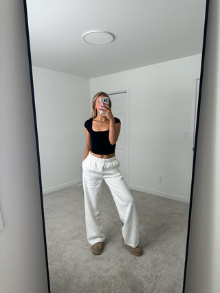 Long White Staple Wide Leg Sweatpants