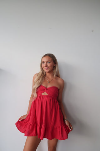 Red Strapless Dress With Open Back