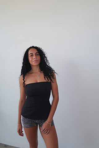 Black Flare Strapless Top
