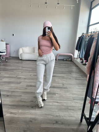 Pink Square Neckline Short Sleeve Top