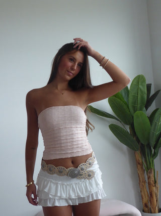 White Tiered Ruffled Mini Skort