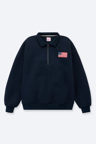 Navy Happy Camper Flag Quarter Zip Fleece