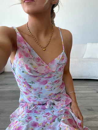 Blue Floral Ruffle Maxi Dress