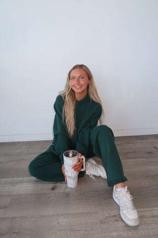 Long Dark Green Staple Wide Leg Sweatpants