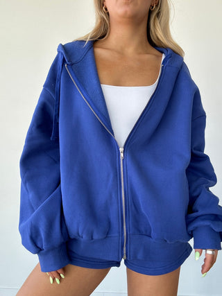 Royal Blue Staple Oversized Zip-Up Hoodie