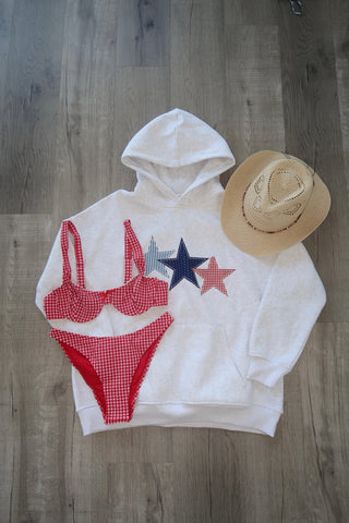 Red White & Blue 3 Star Embroider Hoodie