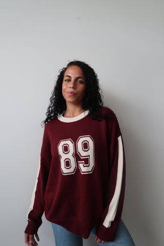 Burgundy Round Neck “89” Jersey Sweater