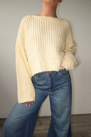 Light Yellow Boat Neck Chunky Knit Sweater