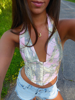 Pink Camo Halter Corset Top