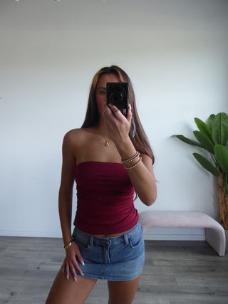 Burgundy Ruched Tube Top