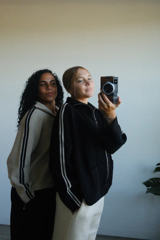 Black Side Stripe Zip Up Sweater