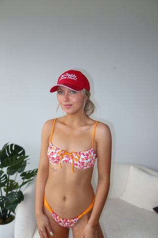 Red And Orange Floral Front Tie Bikini Top