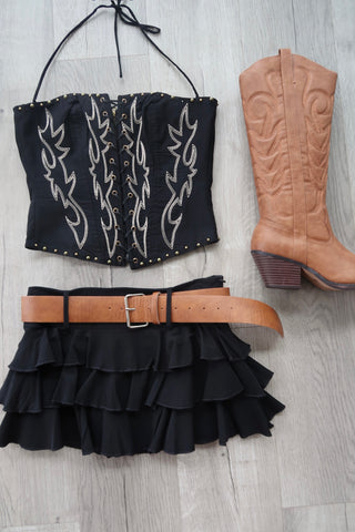 Black Western Front Lace Up Corset Top