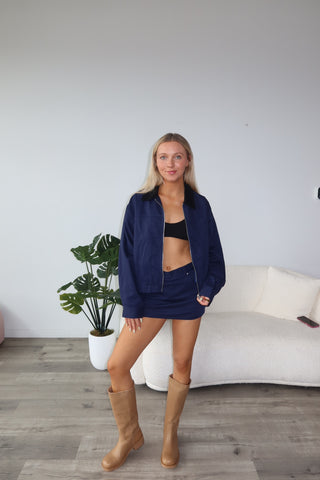 Navy Lightweight Jacket With Black Collar