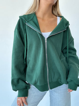 Forest Green Staple Oversized Zip-Up Hoodie