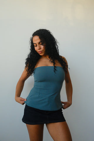 Teal Flare Strapless Top