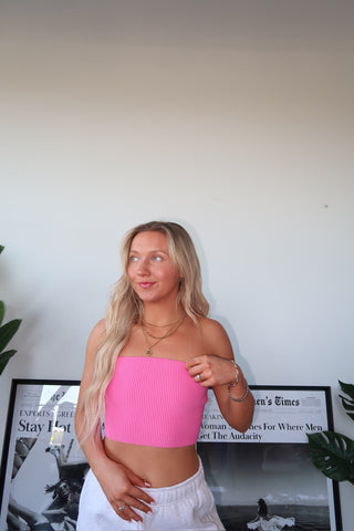 Pink Ribbed Tube Top