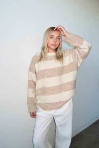 Ivory/Tan Striped Textured Sweater