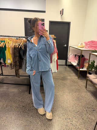 Denim Blue Button Down Sweatshirt