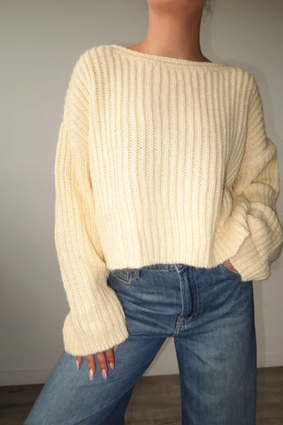 Light Yellow Boat Neck Chunky Knit Sweater