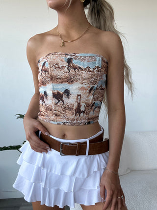 Horse Pattern Strapless Lace Up Corset