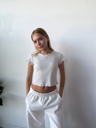 Heather White Mini Waffle Short Sleeve Top