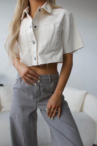 Hidden Cream Cropped Denim Shirt