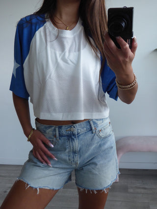 Cropped Jersey With Blue Sleeves