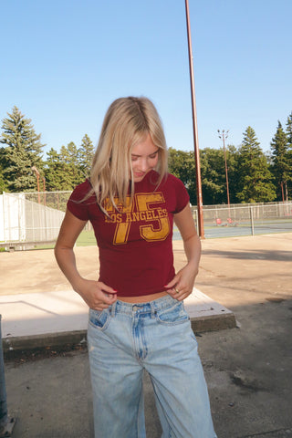 Burgundy Los Angeles “75” Jersey Baby Tee