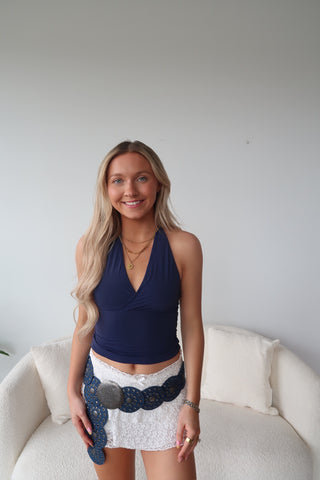 Navy Blue Silky Smooth Halter Top