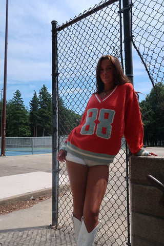 Orange 88 V-Neck Jersey Sweater