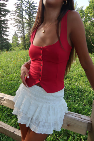 Red Sleeveless Button Down Top