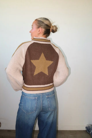 Zip Up Sweater With Star Accent