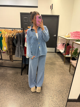 Denim Blue Button Down Sweatshirt