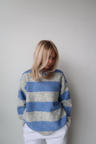 Blue/Grey Striped Textured Sweater