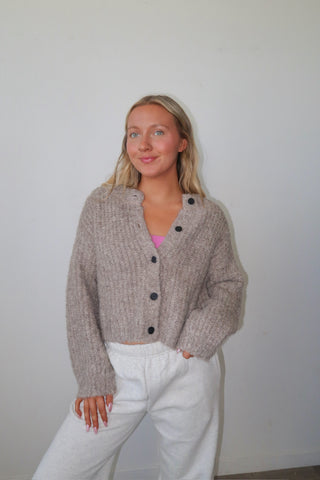 Taupe Textured Button Down Cropped Sweater
