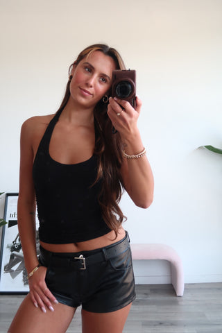 Black Halter Top With Ruched Sides