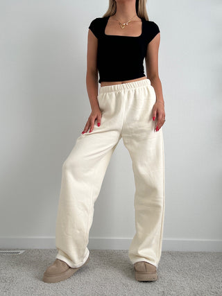 Long Ecru Staple Wide Leg Sweatpants
