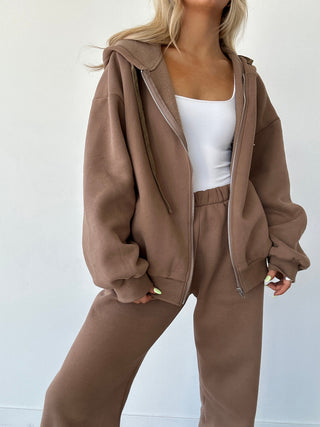 Mocha Staple Oversized Zip-Up Hoodie