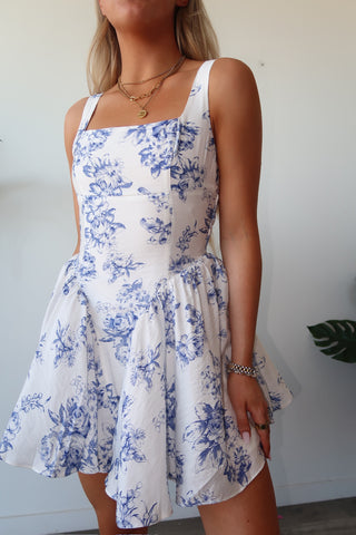Blue & White Floral Mini Dress
