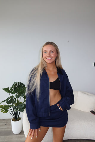 Navy Lightweight Jacket With Black Collar